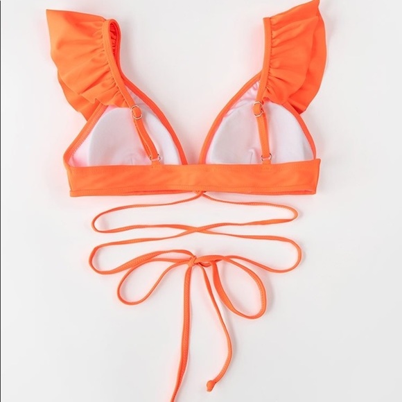 SUNCHASER || Ruffle Shoulder Bikini Top in Neon Orange - SZ Small - Picture 9 of 9
